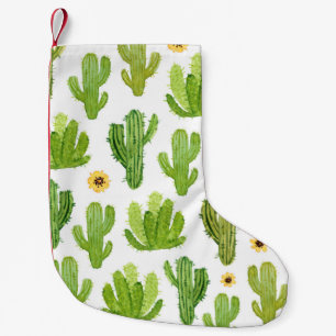 Watercolor cactus seamless pattern small christmas stocking