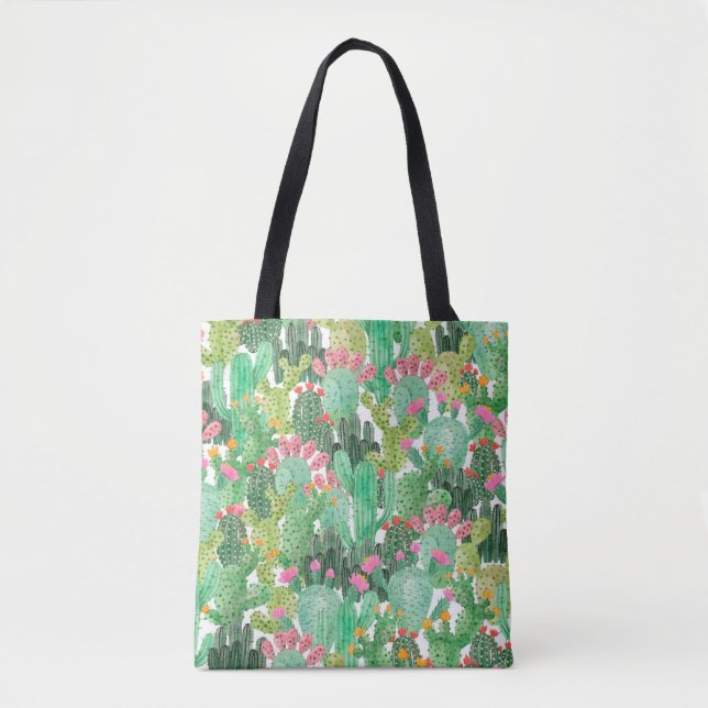 Watercolor cactus seamless pattern tote bag (Front)