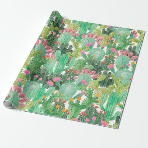 Watercolor cactus seamless pattern wrapping paper