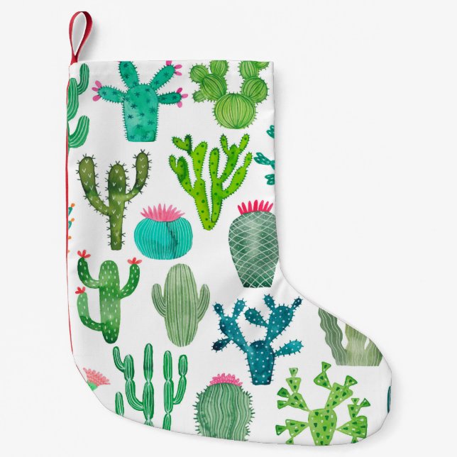 Watercolor Cactus Set: Artistic Collection Small Christmas Stocking (Front)