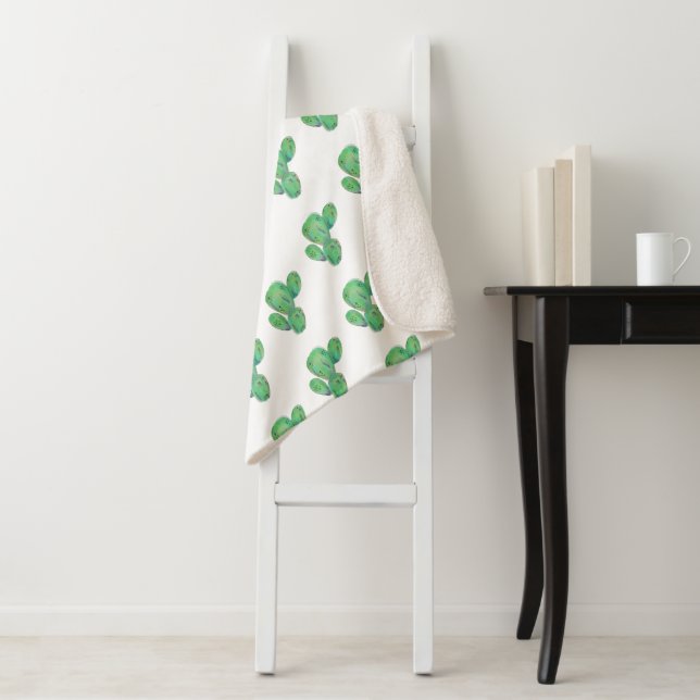 Watercolor Cactus Sherpa Blanket (In Situ)