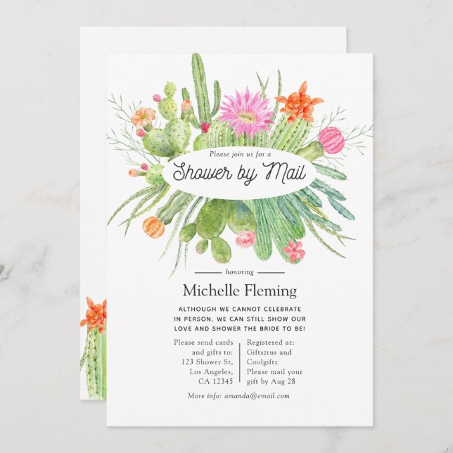 Watercolor Cactus Shower by Mail Invitation (Front/Back)