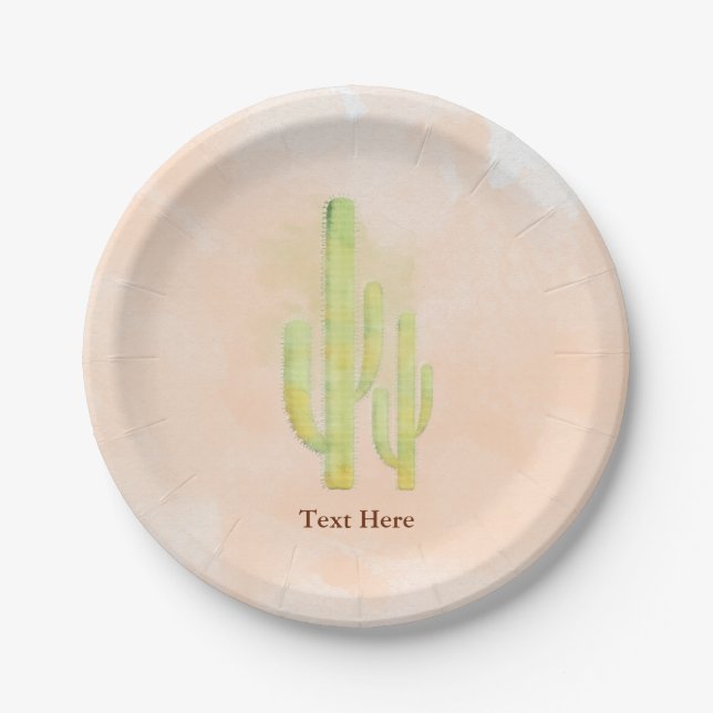 Watercolor Cactus Simple Southwestern Party Paper Plate (Front)