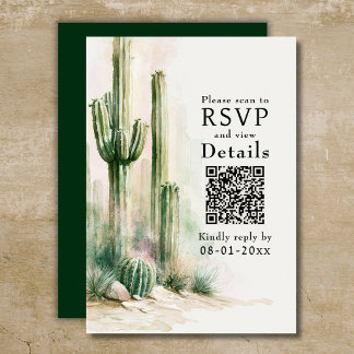 Watercolor Cactus Southwest Desert QR Code Wedding RSVP Card