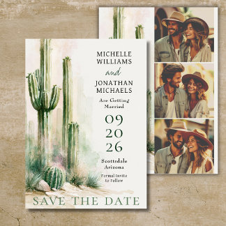 Watercolor Cactus Southwestern Desert 3 Photo Save The Date