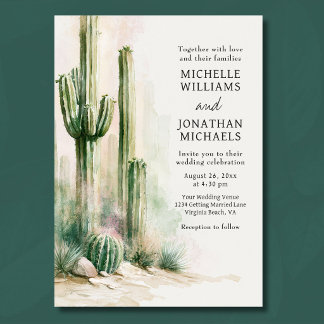 Watercolor Cactus Southwestern Desert Wedding Invitation