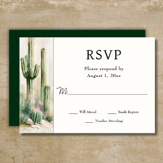 Watercolor Cactus Southwestern Desert Wedding RSVP Card