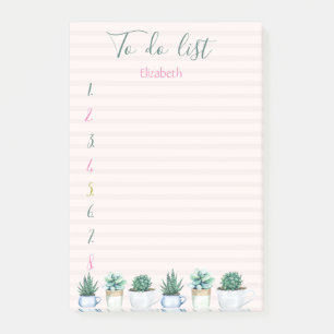 Watercolor Cactus Succulend Striped To Do List Post-it Notes