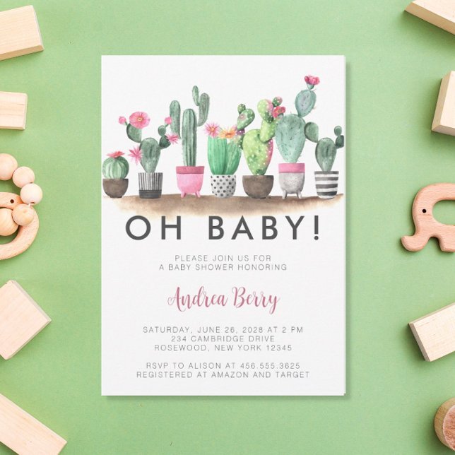 Watercolor Cactus Succulent Baby Shower Invitation (Creator Uploaded)