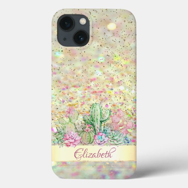 Watercolor Cactus,Succulent Glitter Bokeh Case-Mate iPhone Case (Back)