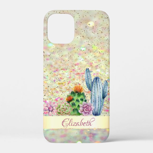 Watercolor Cactus,Succulent Glitter Bokeh  Case-Mate iPhone Case (Back)