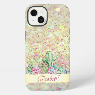 Watercolor Cactus,Succulent Glitter Bokeh iPhone 13 Case