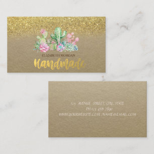 Watercolor Cactus,Succulent Gold Glitter  Business Card