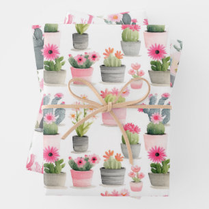Watercolor Cactus Succulent Pattern Western Chic Wrapping Paper Sheet