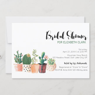 Watercolor Cactus & Succulent Pots Bridal Shower Invitation