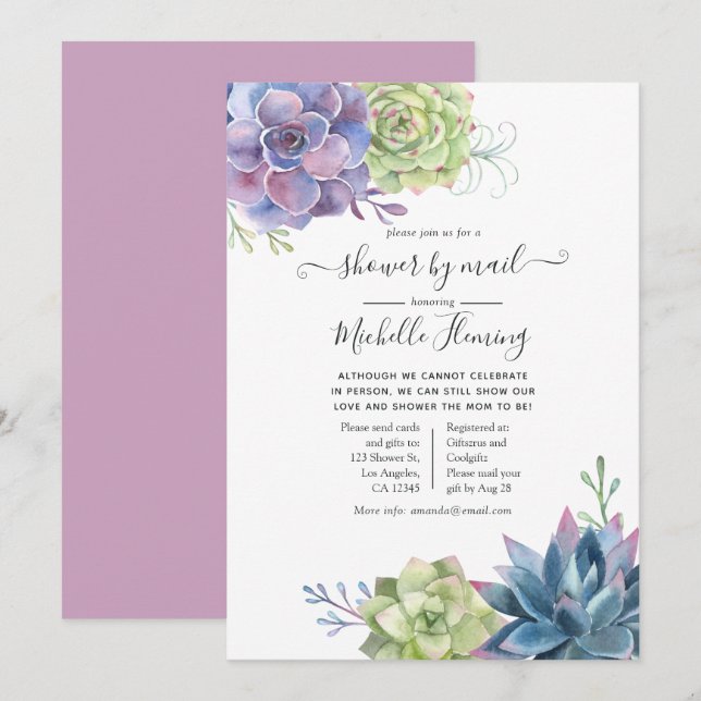 Watercolor Cactus Succulents Baby Shower by Mail Invitation (Front/Back)