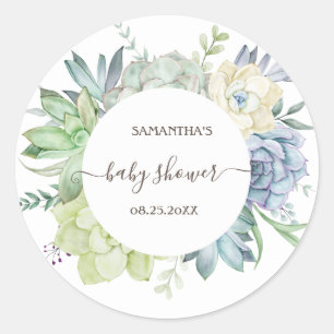 Watercolor Cactus Succulents Baby Shower   Classic Round Sticker