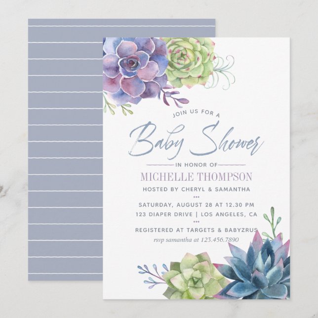 Watercolor Cactus Succulents Baby Shower Invite (Front/Back)