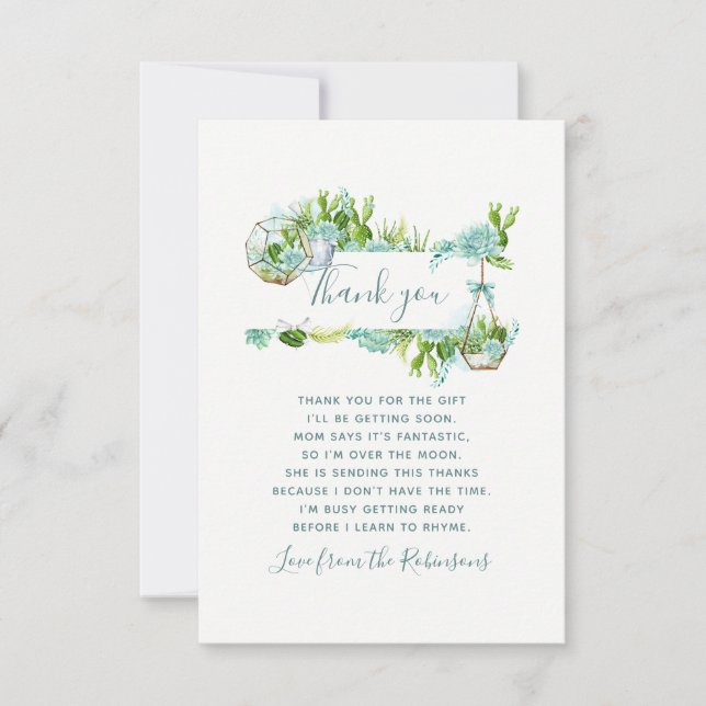 Watercolor Cactus Succulents Baby Shower Thank You Card (Front)