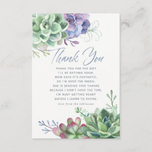 Watercolor Cactus Succulents Baby Shower Thank You Card