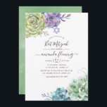 Watercolor Cactus Succulents Bat Mitzvah Invitation<br><div class="desc">Watercolor desert succulents bat mitzvah invite with elegant handwriting typography customisable to your event specifics.</div>