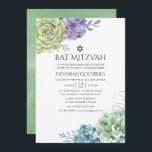 Watercolor Cactus Succulents Bat Mitzvah Invitation<br><div class="desc">Trendy watercolor desert succulent art bat mitzvah invitation customisable to your event specifics.</div>