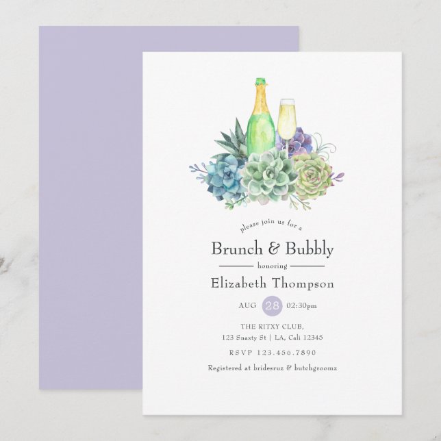 Watercolor Cactus Succulents Brunch and Bubbly Invitation (Front/Back)