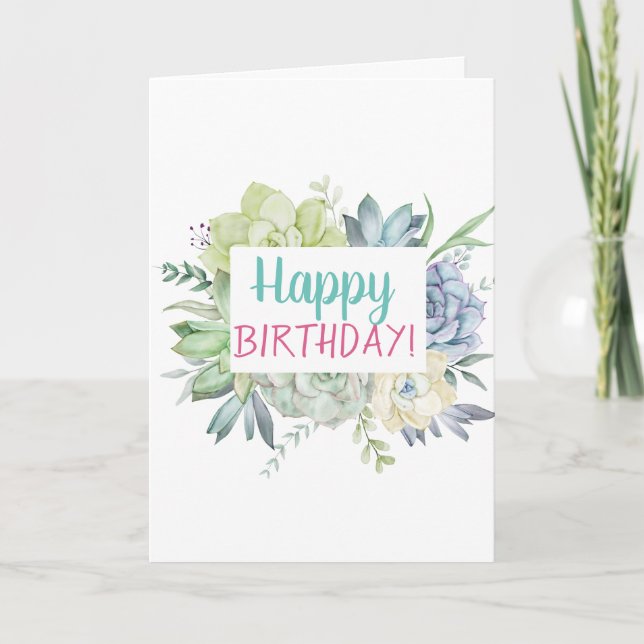 Watercolor Cactus Succulents Card (Front)