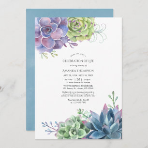 Watercolor Cactus Succulents Celebration of Life Invitation