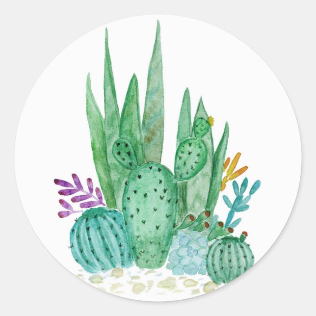 Watercolor , cactus , succulents classic round sticker (Front)