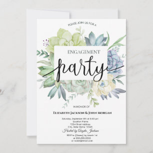 Watercolor Cactus Succulents Dots Engagement   Invitation