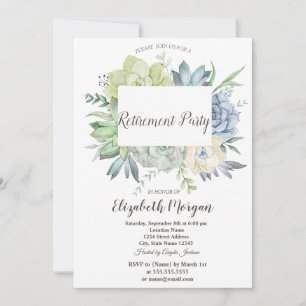 Watercolor Cactus Succulents Dots Retirement Invitation
