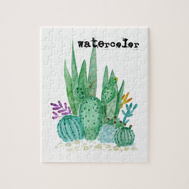 Watercolor , cactus , succulents jigsaw puzzle (Vertical)