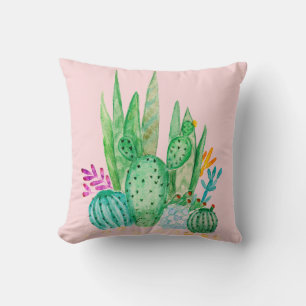 Watercolor , cactus , succulents large cushion