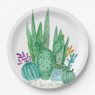 Watercolor , cactus , succulents paper plate