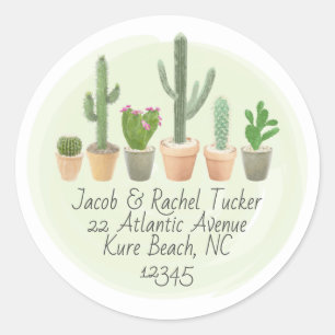 Watercolor Cactus Succulents Pots Return Address Classic Round Sticker