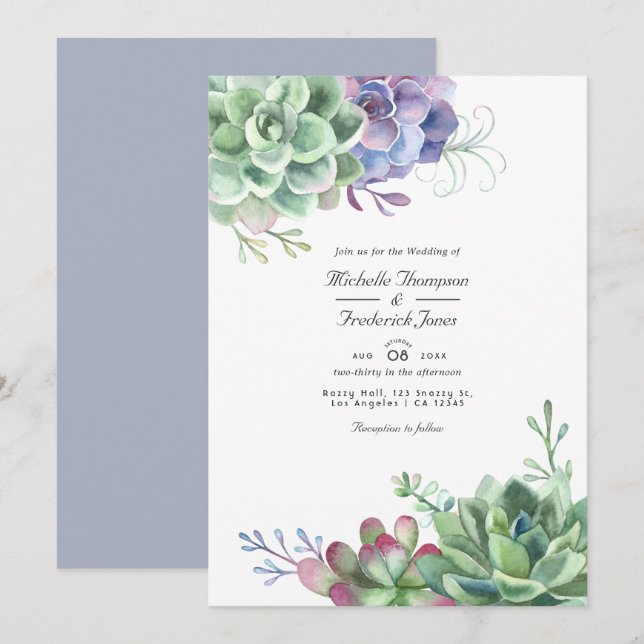 Watercolor Cactus Succulents QR Code RSVP Wedding Invitation (Front/Back)