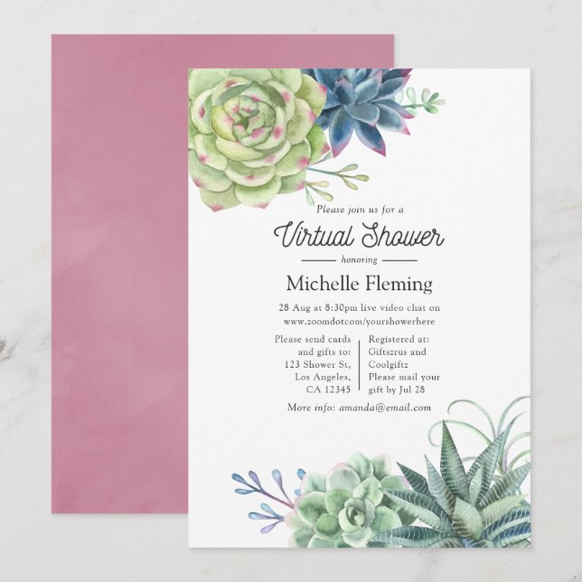 Watercolor Cactus Succulents Virtual Baby Shower Invitation (Front/Back)