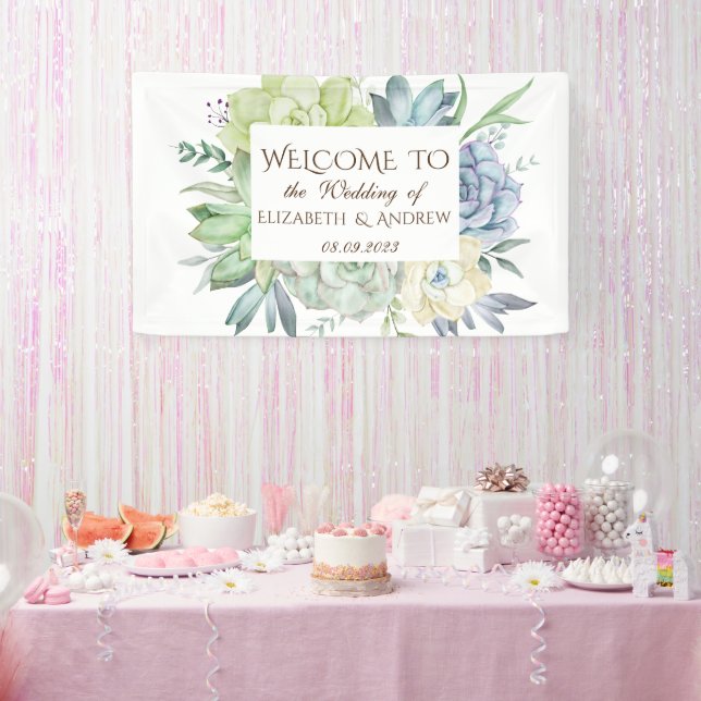 Watercolor Cactus Succulents Wedding Banner (Party)