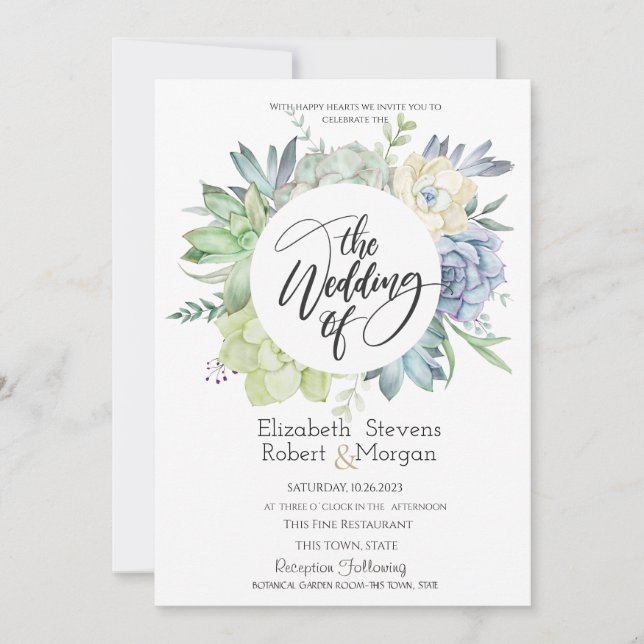  Watercolor Cactus Succulents Wedding Invitation (Front)