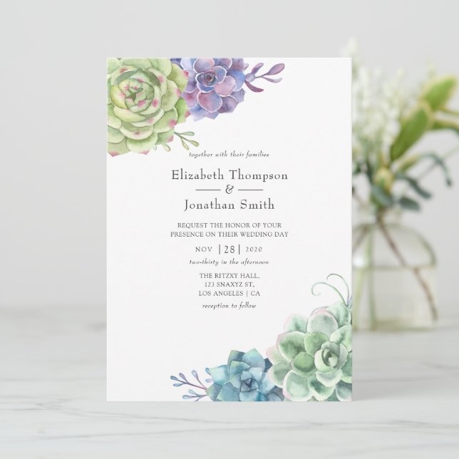 Watercolor Cactus Succulents Wedding Invitation (Standing Front)