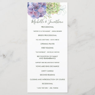 Watercolor Cactus Succulents Wedding Program Programme