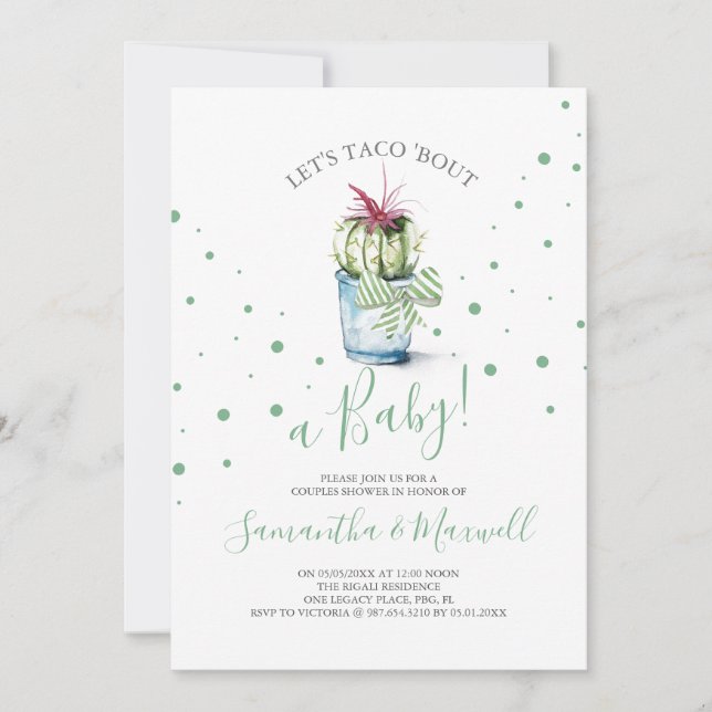 Watercolor Cactus Theme Green Baby Shower Invite (Front)