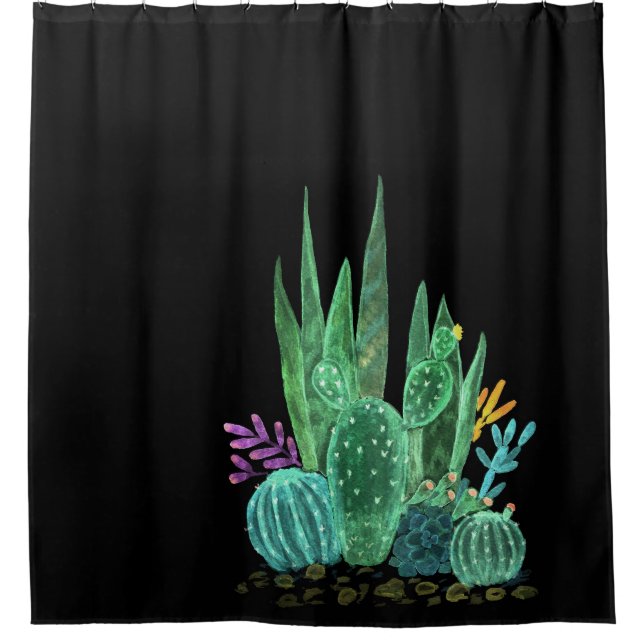 Watercolor, cactus throw pillow shower curtain (Front)