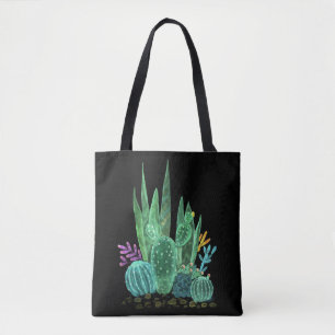 Watercolor, cactus throw pillow tote bag