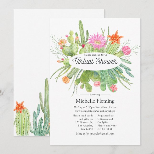Watercolor Cactus Virtual Baby Shower Invitation (Front/Back)