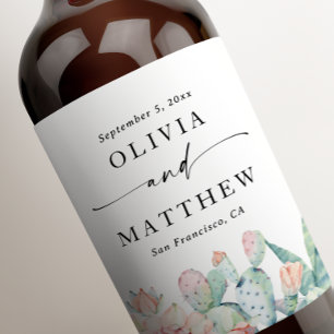 Watercolor Cactus Wedding Boho & Southwestern Wine Label