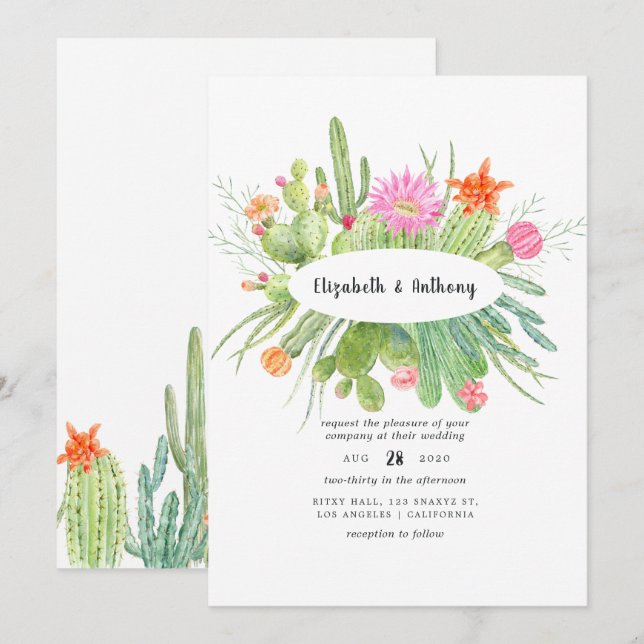 Watercolor Cactus Wedding Invitation (Front/Back)