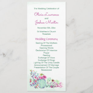 Watercolor Cactus Wedding Programs Programme
