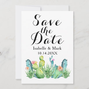 Watercolor Cactus Wedding Save The Date Card
